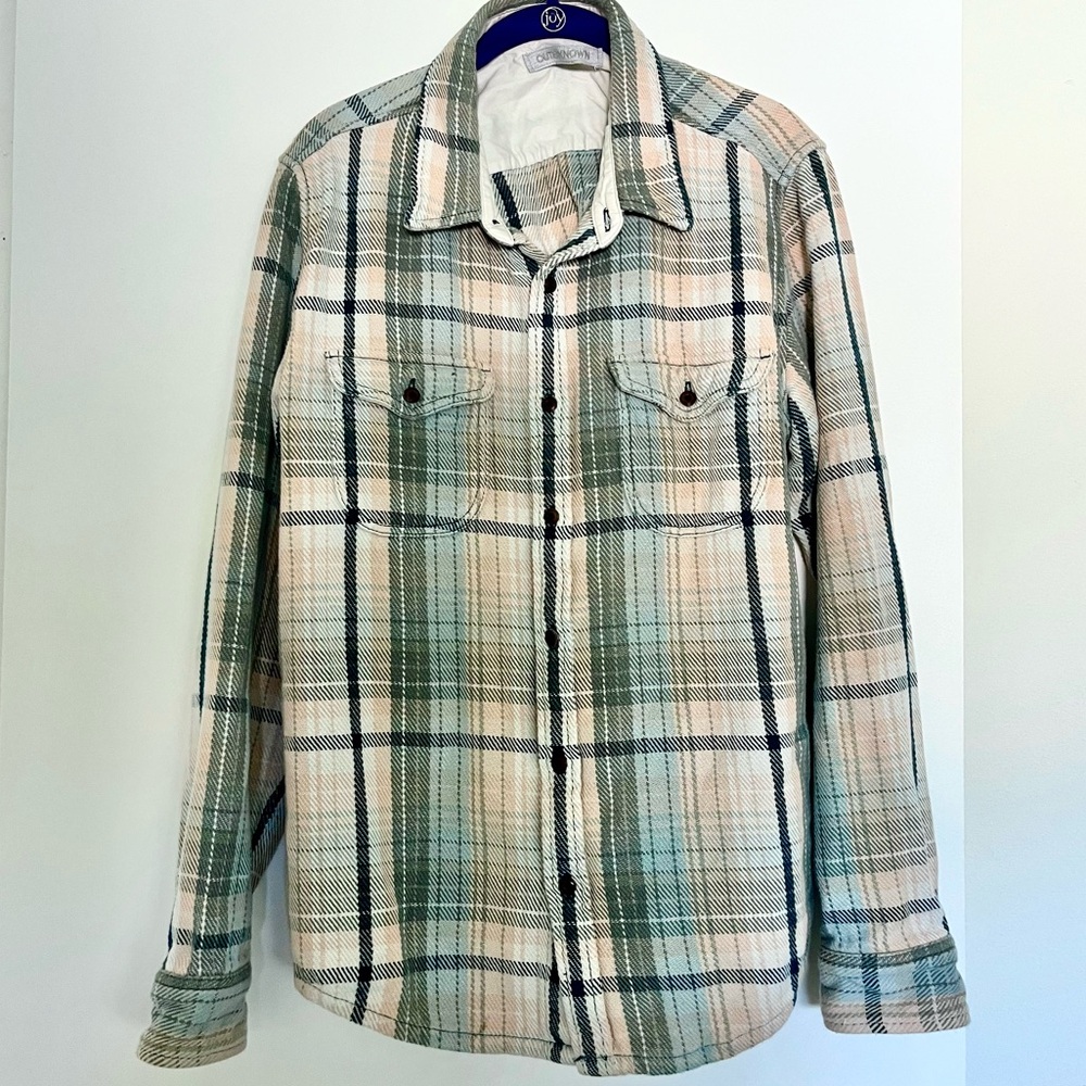 Outerknown Surf Blanket Shirt in green and peach